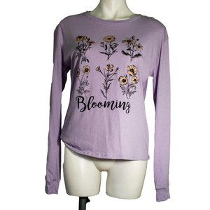 J & Sky Purple Graphic Floral Long Sleeve Shirt sz lg